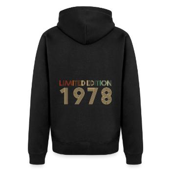39. Geburtstag Februar Jahrgang 1984 Geschenkidee - Unisex Premium Bio Zip Hoodie - Schwarz - Hinten - Nico (187cm)