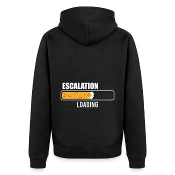 Escalation Loading Bier - Unisex Premium Bio Zip Hoodie - Schwarz - Hinten - Nico (187cm)