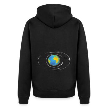 AI erstelltes Dasing "die Erde im Sonnensystem" - Unisex Premium Bio Zip Hoodie - Schwarz - Hinten - Nico (187cm)