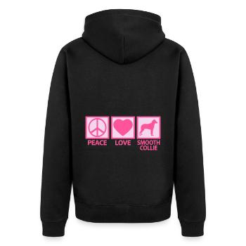 Kurzhaarcollie Kurzhaar Collie Mama Peace Pink - Unisex Premium Bio Zip Hoodie - Schwarz - Hinten - Nico (187cm)