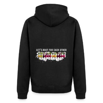 We want to support each other and - Unisex Premium Organic Zip Hoodie - black - Back - Nico (187cm)