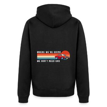 Elektromobilität Stromer Save the Planet - Unisex Premium Bio Zip Hoodie - Schwarz - Hinten - Nico (187cm)