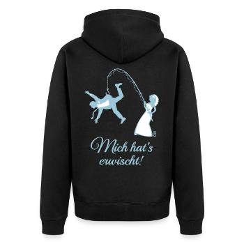 Mich Hat’s Erwischt! (Bräutigam, Angel, JGA, 2C) - Unisex Premium Bio Zip Hoodie - Schwarz - Hinten - Nico (187cm)