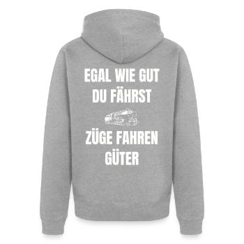 Lustiger Zug Spruch - Unisex Premium Bio Zip Hoodie - Grau meliert - Hinten - Nico (187cm)