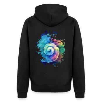 Bunte Muschel - Unisex Premium Bio Zip Hoodie - Schwarz - Hinten - Nico (187cm)