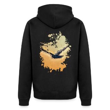 Vogel - Unisex Premium Bio Zip Hoodie - Schwarz - Hinten - Nico (187cm)