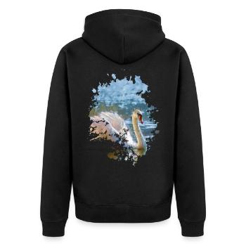 Schwan - Unisex Premium Bio Zip Hoodie - Schwarz - Hinten - Nico (187cm)