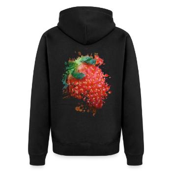 Erdbeere - Unisex Premium Bio Zip Hoodie - Schwarz - Hinten - Nico (187cm)
