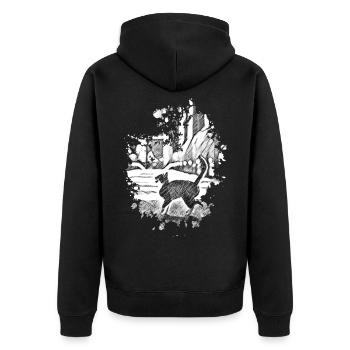 Gezeichnete Katze - Unisex Premium Bio Zip Hoodie - Schwarz - Hinten - Nico (187cm)