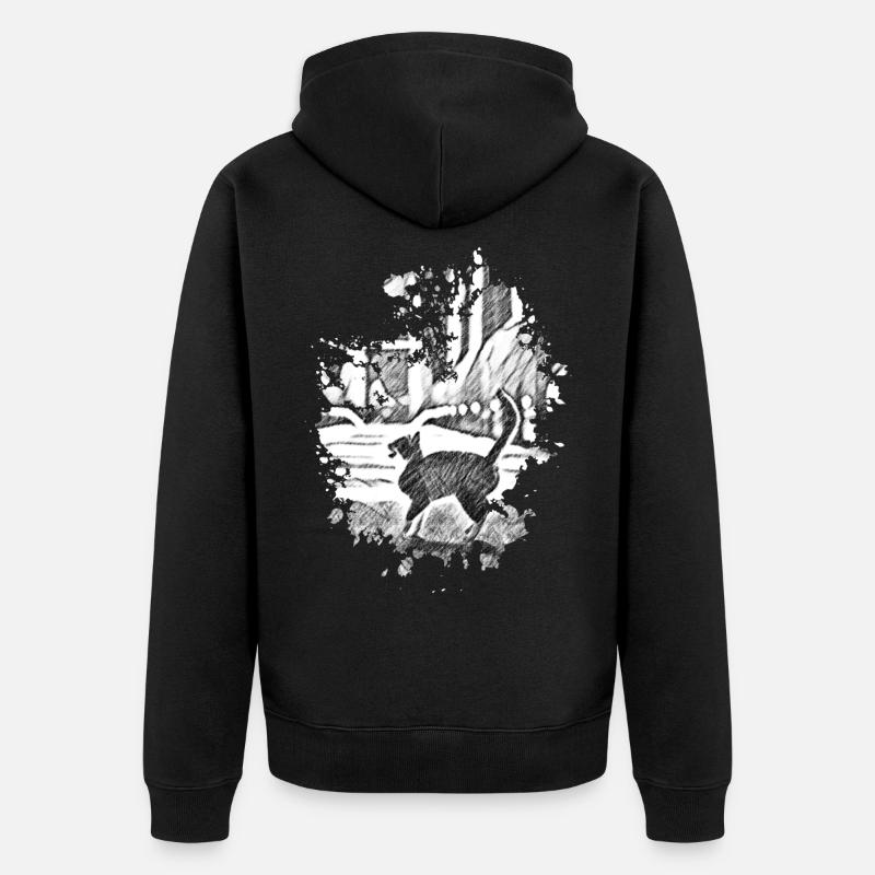 Gezeichnete Katze - Unisex Premium Bio Zip Hoodie - Schwarz