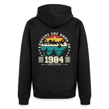 October 1984. October 1984 Anniversary Gift. - Unisex Premium Organic Zip Hoodie - black - Back - Nico (187cm)