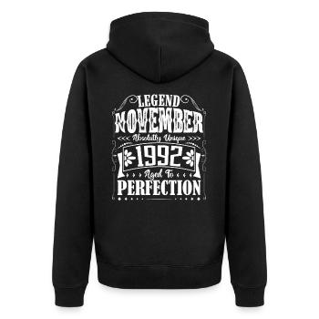 November 1992. November 1992 Birthday Gift - Unisex Premium Organic Zip Hoodie - black - Back - Nico (187cm)