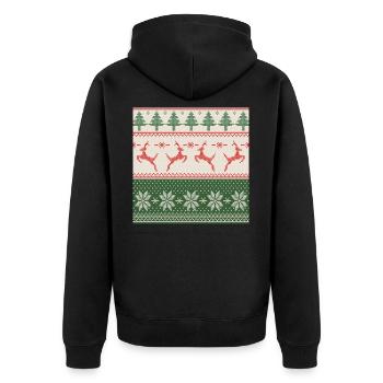 Sage Green Ugly Sweater Christmas Flying Reindeer - Unisex Premium Organic Zip Hoodie - black - Back - Nico (187cm)
