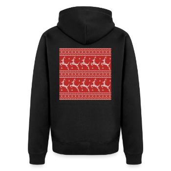 Red Ugly Sweater Christmas Flying Reindeer - Unisex Premium Organic Zip Hoodie - black - Back - Nico (187cm)