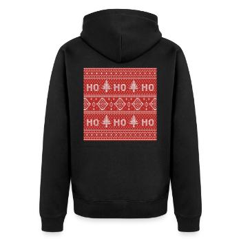HO HO HO Red Ugly Sweater Christmas FlyingReindeer - Unisex Premium Organic Zip Hoodie - black - Back - Nico (187cm)
