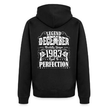 Dezember 1983. Dezember 1983 Geburtstagsgeschenk - Unisex Premium Bio Zip Hoodie - Schwarz - Hinten - Nico (187cm)