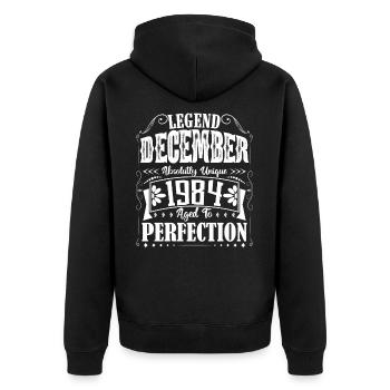 December 1984. December 1984 Birthday Gift - Unisex Premium Organic Zip Hoodie - black - Back - Nico (187cm)