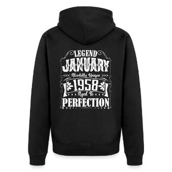 Januar 1958. Januar 1958 Geburtstagsgeschenk. - Unisex Premium Bio Zip Hoodie - Schwarz - Hinten - Nico (187cm)