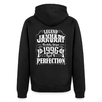 Januar 1996. Januar 1996 Geburtstagsgeschenk. - Unisex Premium Bio Zip Hoodie - Schwarz - Hinten - Nico (187cm)