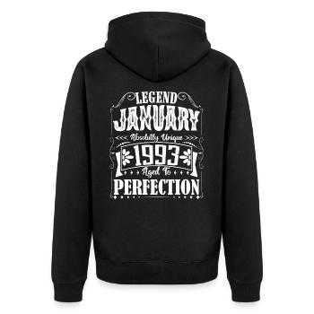 Janvier 1993. Cadeau d'Anniversaire janvier 1993. - Veste à capuche bio Premium Unisexe - noir - Dos - Nico (187cm)