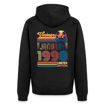 Anniversaire janvier 1998. Cadeau Janvier 1998. - Veste à capuche bio Premium Unisexe - noir - Dos - Nico (187cm)