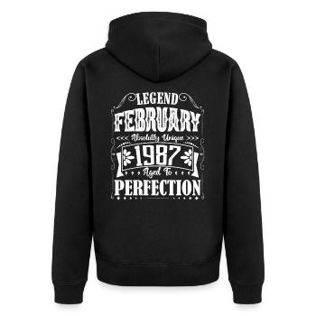 February 1987. Birthday Gift February 1987. - Unisex Premium Organic Zip Hoodie - black - Back - Nico (187cm)