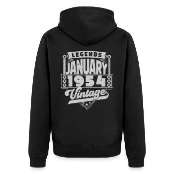 Jahrgangsjubiläum Januar 1954, Januar 1954. - Unisex Premium Bio Zip Hoodie - Schwarz - Hinten - Nico (187cm)