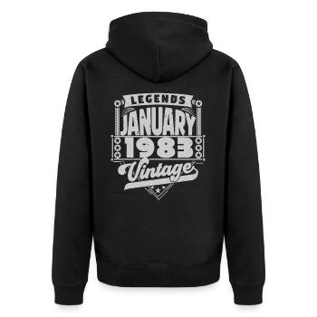 Vintage Birthday January 1983, January 1983. - Unisex Premium Organic Zip Hoodie - black - Back - Nico (187cm)