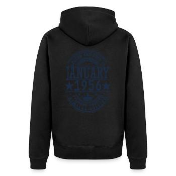 Januar 1956, Geburtstag Januar 1956, Januar - Unisex Premium Bio Zip Hoodie - Schwarz - Hinten - Nico (187cm)