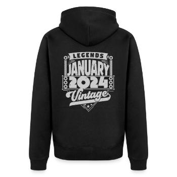 Vintage Anniversaire Janvier 2024, Janvier 2024. - Veste à capuche bio Premium Unisexe - noir - Dos - Nico (187cm)
