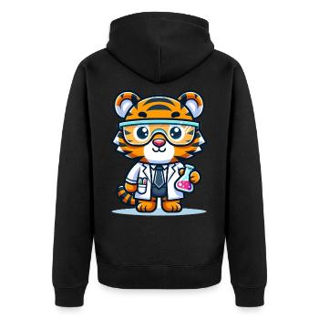 Cute Tiger Scientist - Unisex Premium Bio Zip Hoodie - Schwarz - Hinten - Nico (187cm)