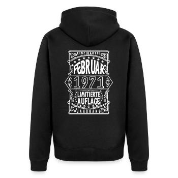 Geburtstag februar 1971, Geschenk Februar 1971. - Unisex Premium Bio Zip Hoodie - Schwarz - Hinten - Nico (187cm)