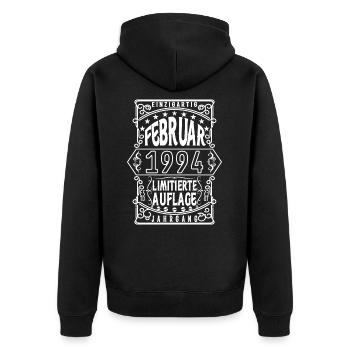 Geburtstag februar 1994, Geschenk Februar 1994. - Unisex Premium Bio Zip Hoodie - Schwarz - Hinten - Nico (187cm)