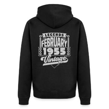 Jahrgangsjubiläum Februar 1955, Februar 1955. - Unisex Premium Bio Zip Hoodie - Schwarz - Hinten - Nico (187cm)