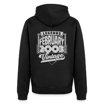 Jahrgang Geburtstag Februar 2003, Februar 2003. - Unisex Premium Bio Zip Hoodie - Schwarz - Hinten - Nico (187cm)