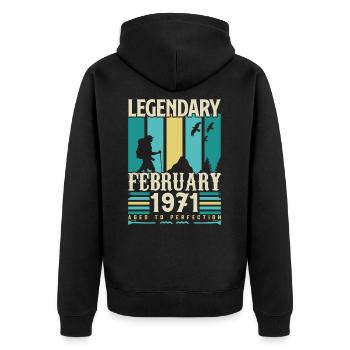 Cadeau Vintage Anniversaire Février 1971, février. - Veste à capuche bio Premium Unisexe - noir - Dos - Nico (187cm)