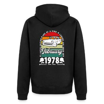 Geburtstag Februar 1978, Jahrgang Februar 1978. - Unisex Premium Bio Zip Hoodie - Schwarz - Hinten - Nico (187cm)