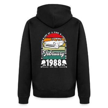 Anniversaire février 1988, Vintage février 1988. - Veste à capuche bio Premium Unisexe - noir - Dos - Nico (187cm)