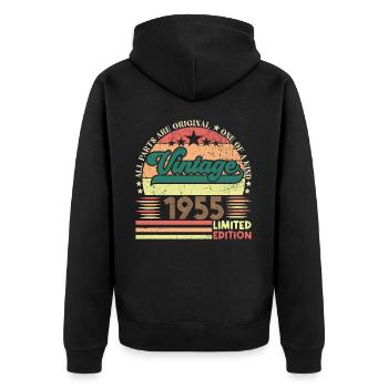 Retro 1955 Geburtstagsgeschenk. Jahrgang 1955. - Unisex Premium Bio Zip Hoodie - Schwarz - Hinten - Nico (187cm)