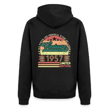 Retro 1957 Geburtstagsgeschenk. Jahrgang 1957. - Unisex Premium Bio Zip Hoodie - Schwarz - Hinten - Nico (187cm)