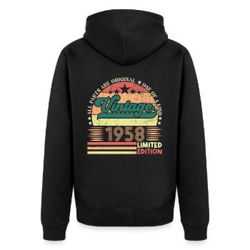 Retro 1958 Geburtstagsgeschenk. Jahrgang 1958. - Unisex Premium Bio Zip Hoodie - Schwarz - Hinten - Nico (187cm)