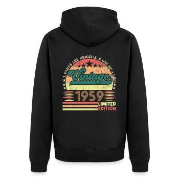 Retro 1959 Geburtstagsgeschenk. Jahrgang 1959. - Unisex Premium Bio Zip Hoodie - Schwarz - Hinten - Nico (187cm)