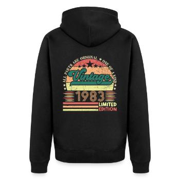 Retro 1983 Geburtstagsgeschenk. Jahrgang 1983. - Unisex Premium Bio Zip Hoodie - Schwarz - Hinten - Nico (187cm)