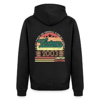 Retro 2003 Geburtstagsgeschenk. Jahrgang 2003. - Unisex Premium Bio Zip Hoodie - Schwarz - Hinten - Nico (187cm)