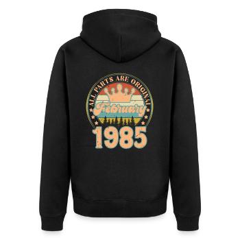Februar 1985. Februar 1985 Geburtstagsgeschenk. - Unisex Premium Bio Zip Hoodie - Schwarz - Hinten - Nico (187cm)