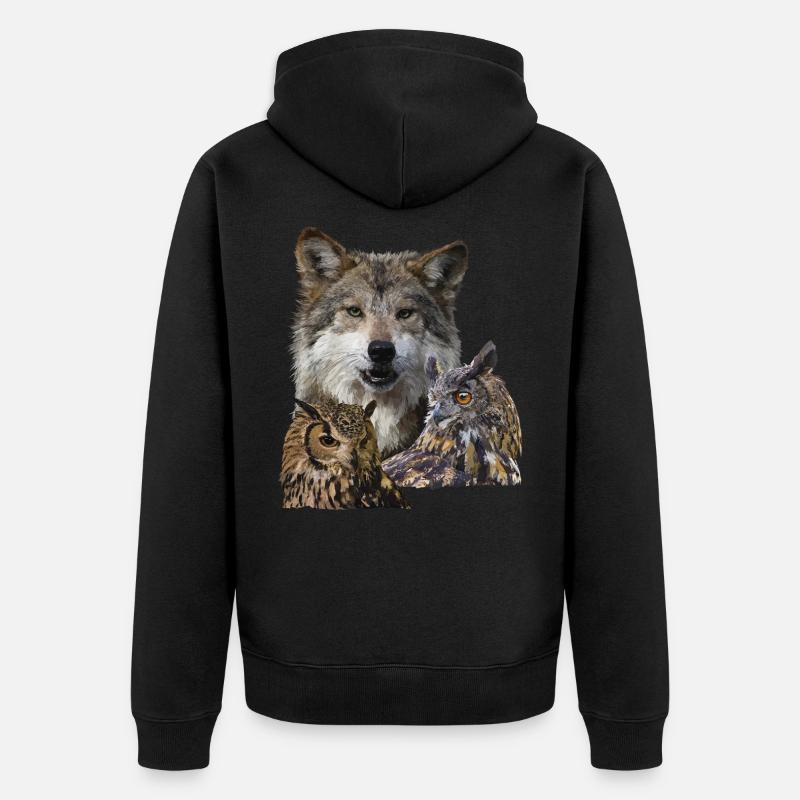 Wolf und Eulen - Unisex Premium Bio Zip Hoodie - Schwarz