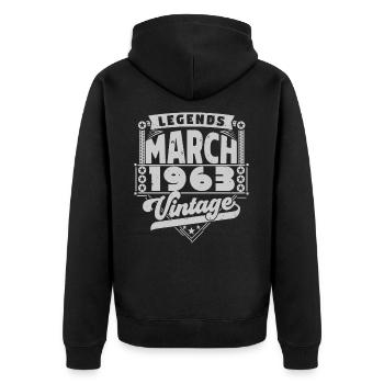 Vintage Anniversary Gift March 1963, March 1963. - Unisex Premium Organic Zip Hoodie - black - Back - Nico (187cm)