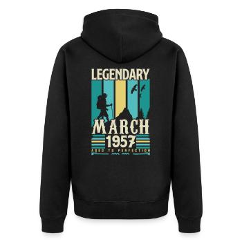 März 1957 Geburtstag, März 1957 Vintage-Geschenk. - Unisex Premium Bio Zip Hoodie - Schwarz - Hinten - Nico (187cm)