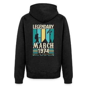 Anniversaire Mars 1974,cadeau Vintage mars 1974. - Veste à capuche bio Premium Unisexe - noir - Dos - Nico (187cm)