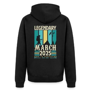 Geburtstag März 2025, Vintage-Geschenk März 2025. - Unisex Premium Bio Zip Hoodie - Schwarz - Hinten - Nico (187cm)